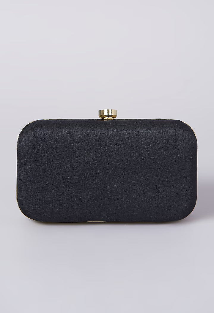 BLACK DABKA LEAF HANDEMBROIDERED CLUTCH