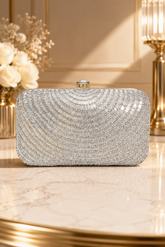 SILVER CLEOPATRA HANDEMBROIDERED CLUTCH