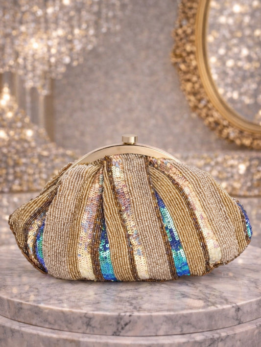 MULTICOLORED BEADED HANDEMBROIDERED POUCH