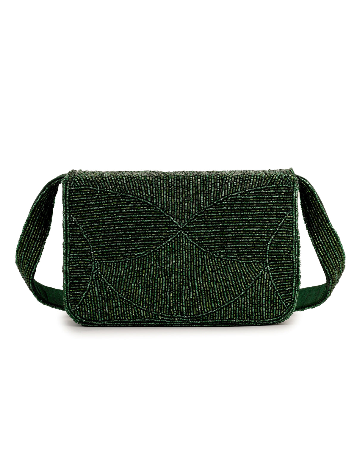 EVERGREEN LUXE BEADED HANDEMBROIDERED PURSE