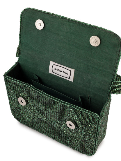EVERGREEN LUXE BEADED HANDEMBROIDERED PURSE