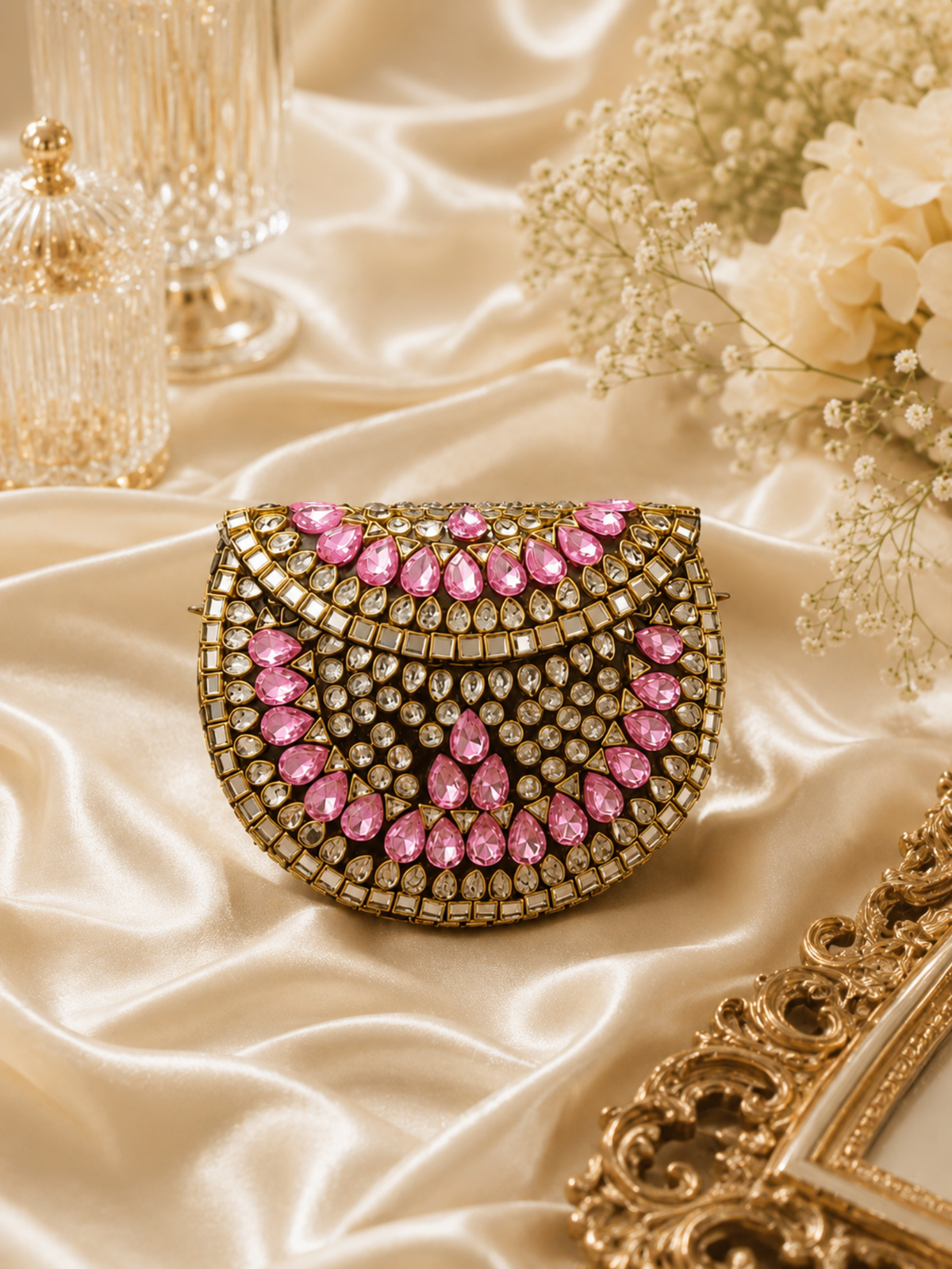 PINK LUXE KUNDAN CLUTCH