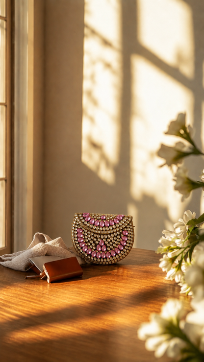 PINK LUXE KUNDAN CLUTCH