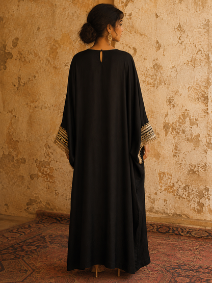 BLACK COTTON SILK KAFTAN SET