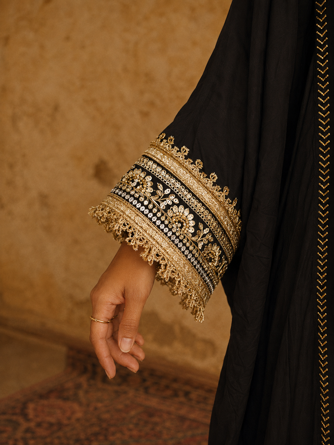 BLACK COTTON SILK KAFTAN SET