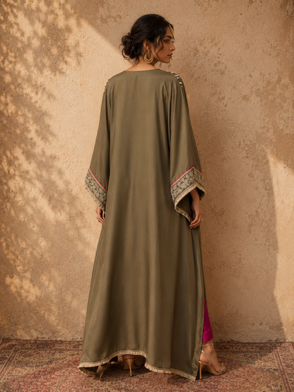 GREIGE COTTON SILK KAFTAN SET