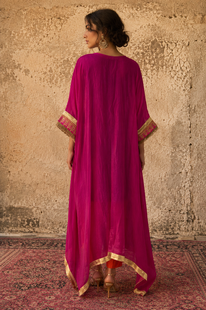 PINK SILK TISSUE KAFTAN SET
