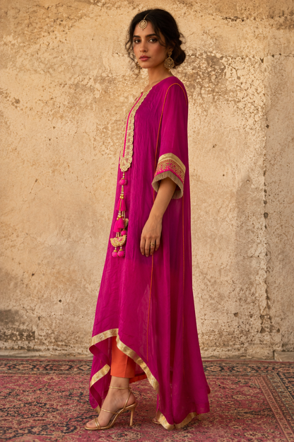 PINK SILK TISSUE KAFTAN SET