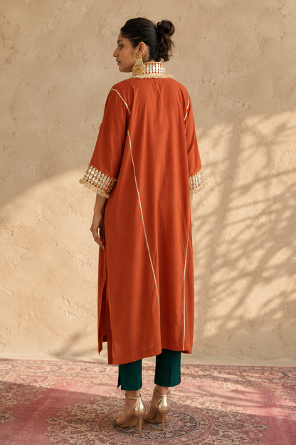 RUST COTTON SILK KAFTAN SET