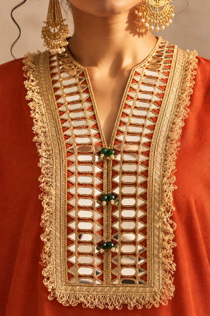 RUST COTTON SILK KAFTAN SET
