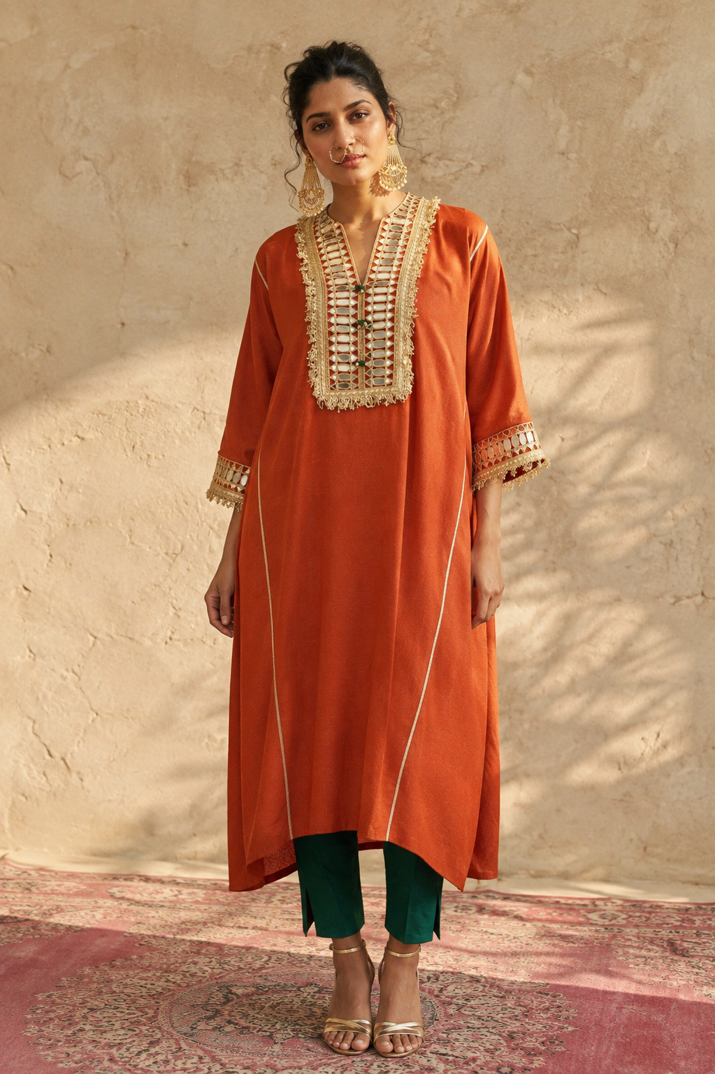 RUST COTTON SILK KAFTAN SET