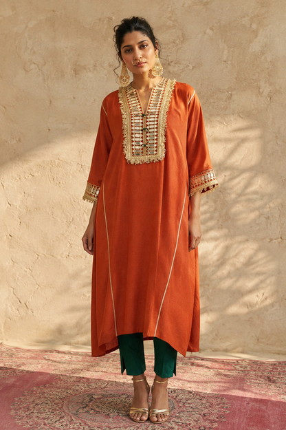 RUST COTTON SILK KAFTAN SET