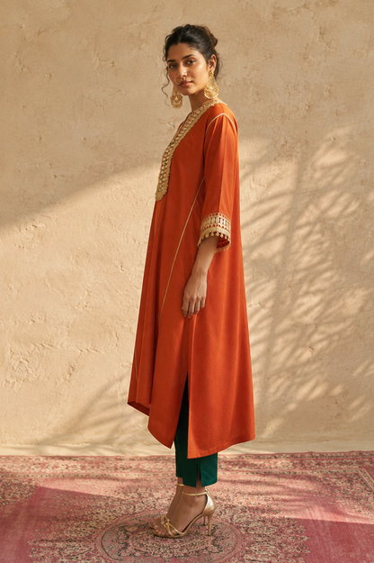 RUST COTTON SILK KAFTAN SET