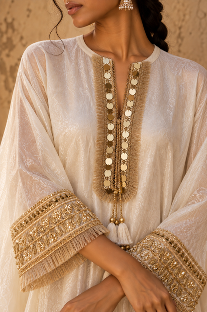 OFF WHITE SILK TISSUE KAFTAN SET