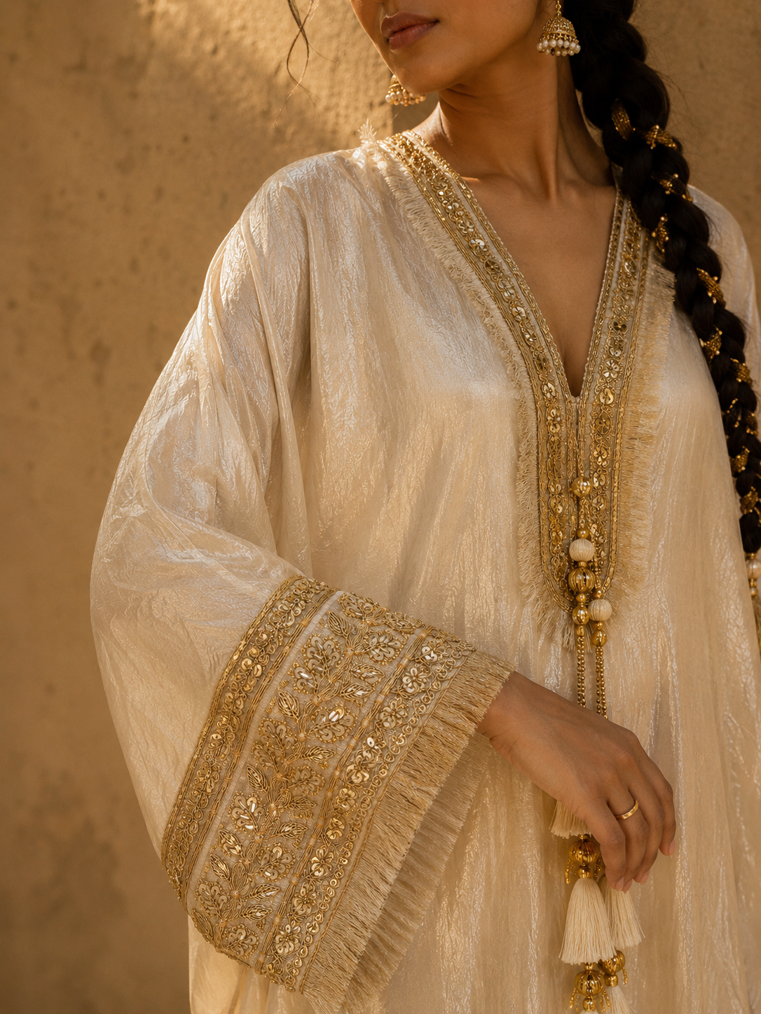OFF WHITE SILK TISSUE KAFTAN SET
