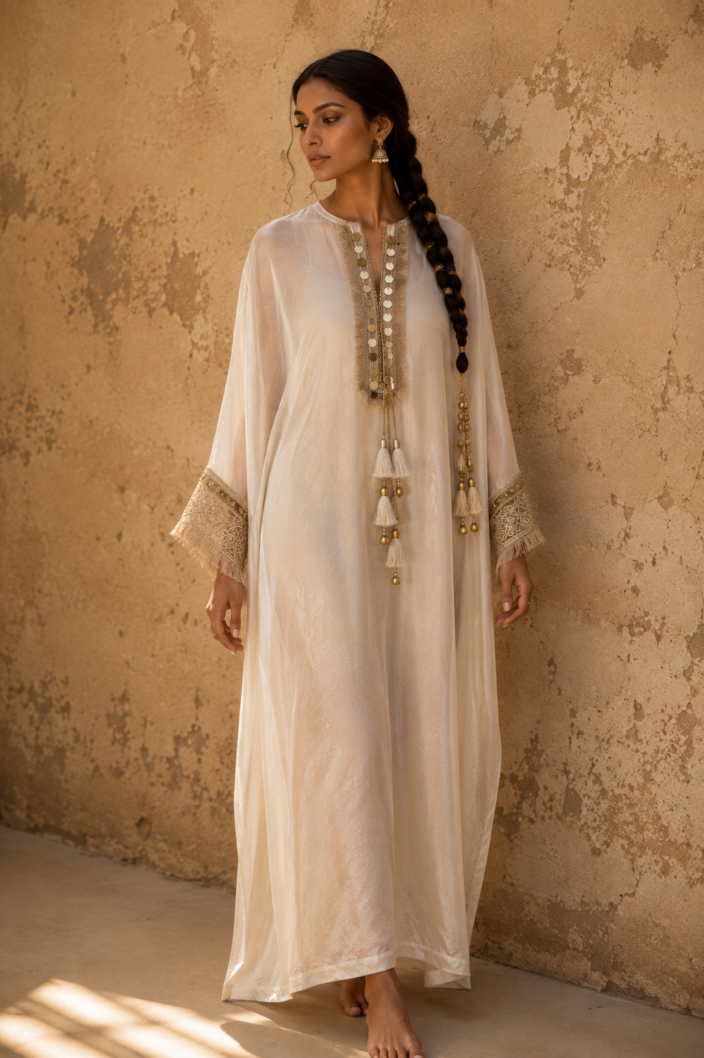 OFF WHITE SILK TISSUE KAFTAN SET