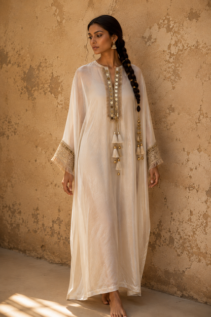 OFF WHITE SILK TISSUE KAFTAN SET