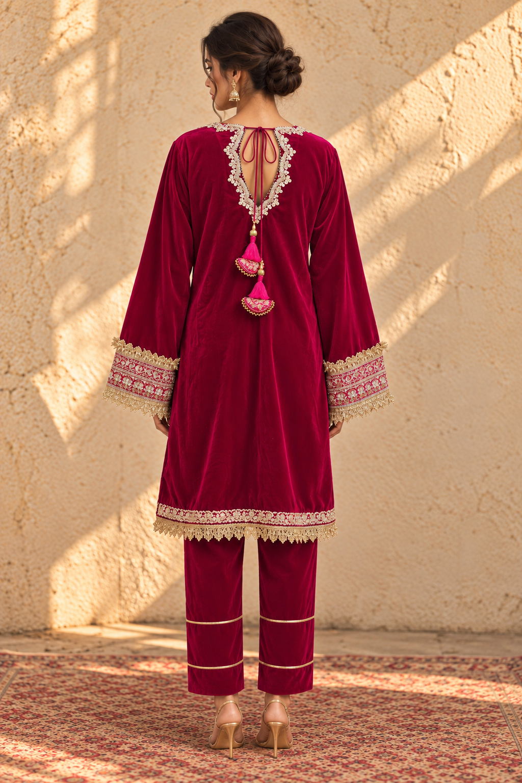 RANI VELVET KURTA PYJAMA WITH GREEN DUPATTA