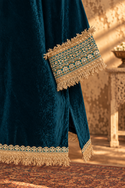 RAMA VELVET KURTA PYJAMA WITH  OCHRE DUPATTA