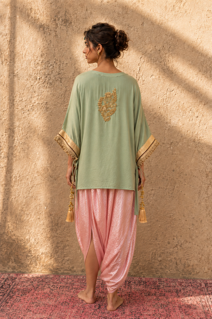 PISTA PINK TIE UP KAFTAN SET