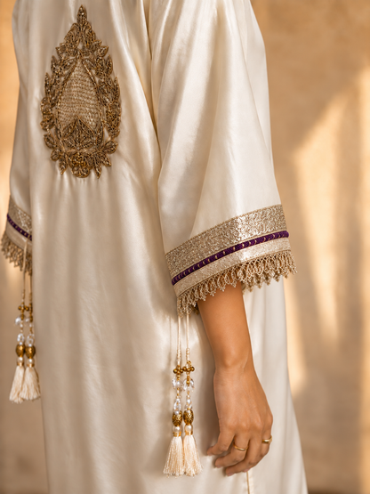 OFF WHITE BROWN TIE UP KAFTAN SET