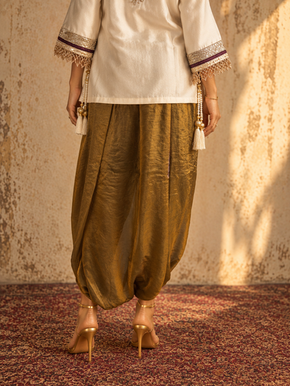 OFF WHITE BROWN TIE UP KAFTAN SET