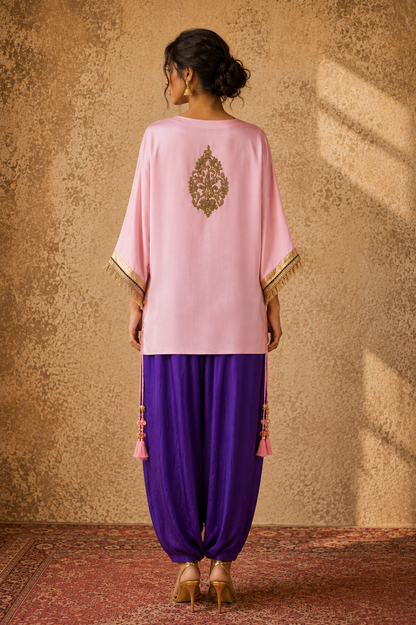 PINK PURPLE TIE UP KAFTAN SET