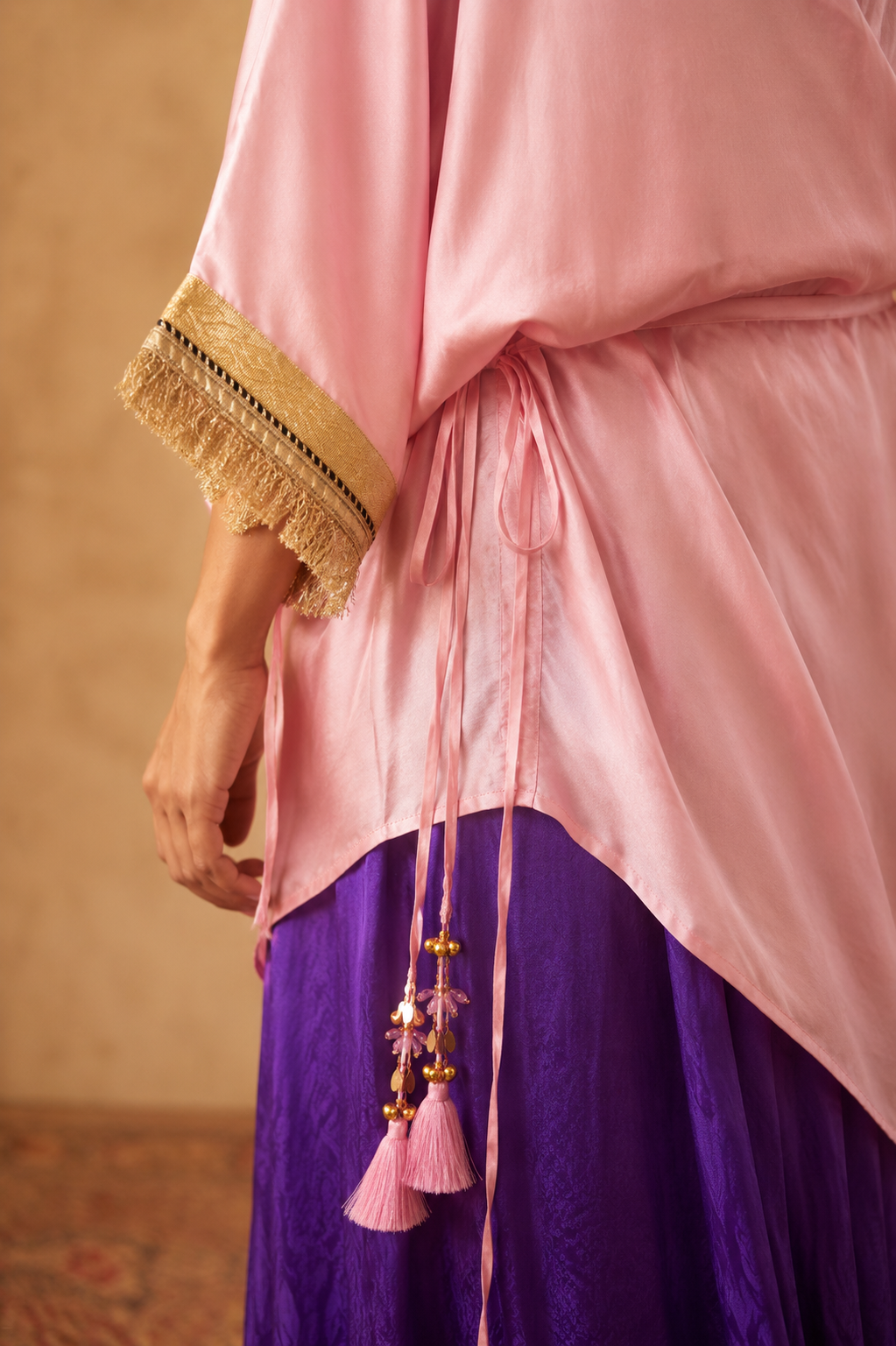 PINK PURPLE TIE UP KAFTAN SET