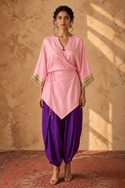 PINK PURPLE TIE UP KAFTAN SET