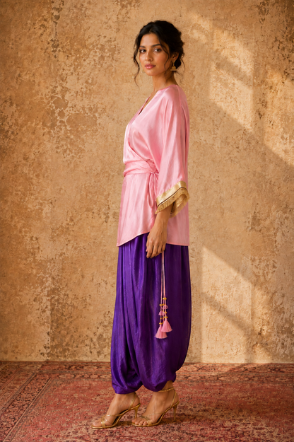 PINK PURPLE TIE UP KAFTAN SET