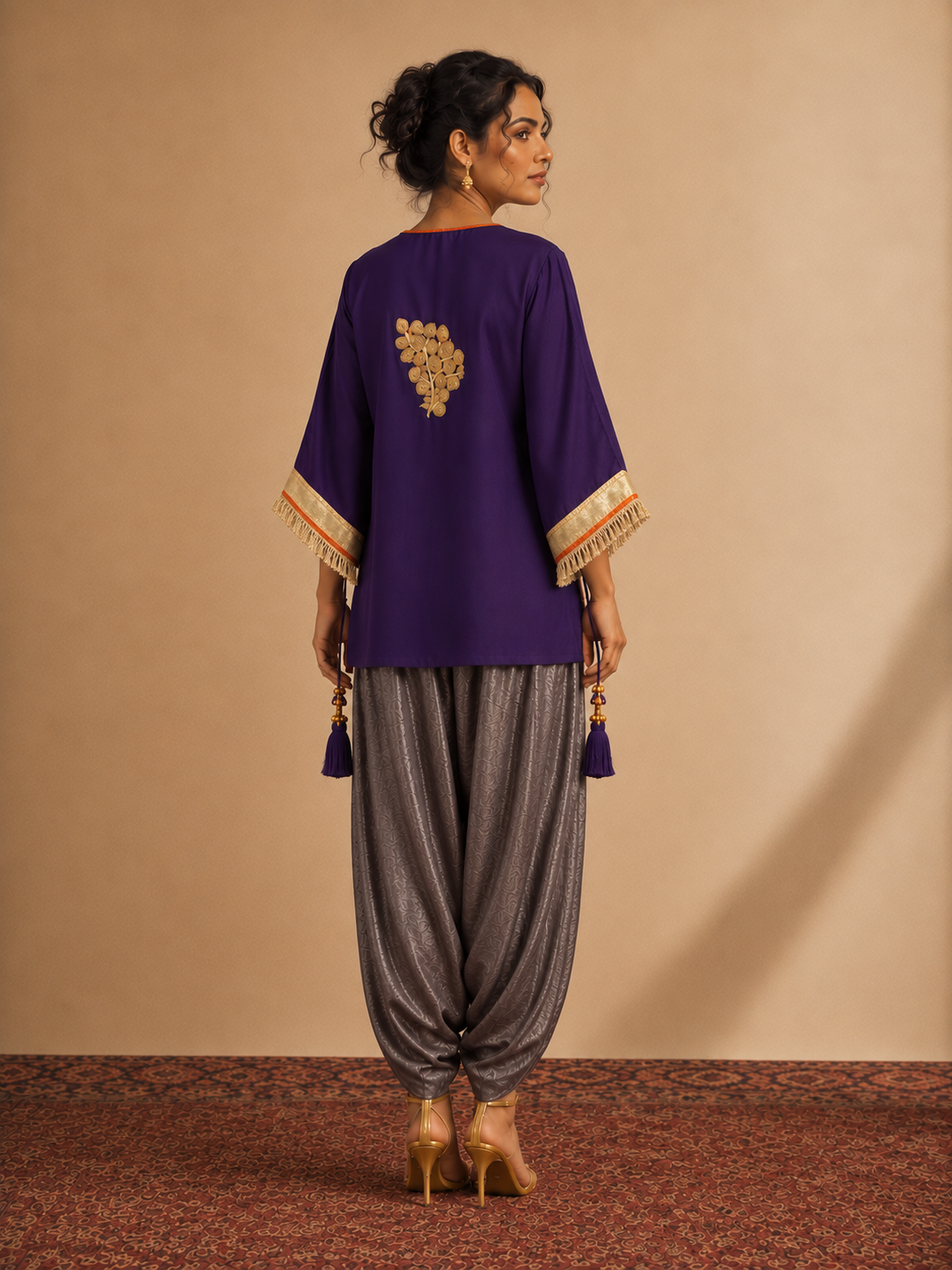 PURPLE LAVENDER GOLD TIE UP KAFTAN SET