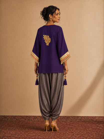 PURPLE LAVENDER GOLD TIE UP KAFTAN SET