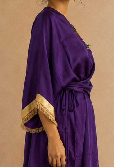 PURPLE LAVENDER GOLD TIE UP KAFTAN SET