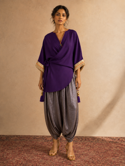 PURPLE LAVENDER GOLD TIE UP KAFTAN SET