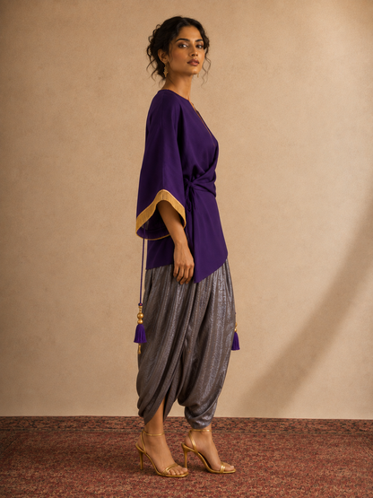 PURPLE LAVENDER GOLD TIE UP KAFTAN SET