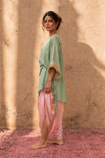 PISTA PINK TIE UP KAFTAN SET