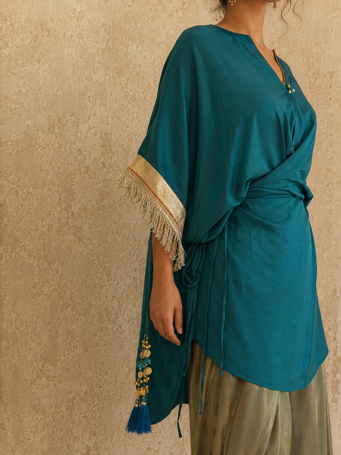 RAMA OLIVE TIE UP KAFTAN SET