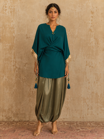 RAMA OLIVE TIE UP KAFTAN SET