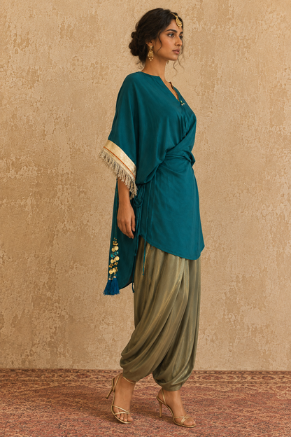 RAMA OLIVE TIE UP KAFTAN SET