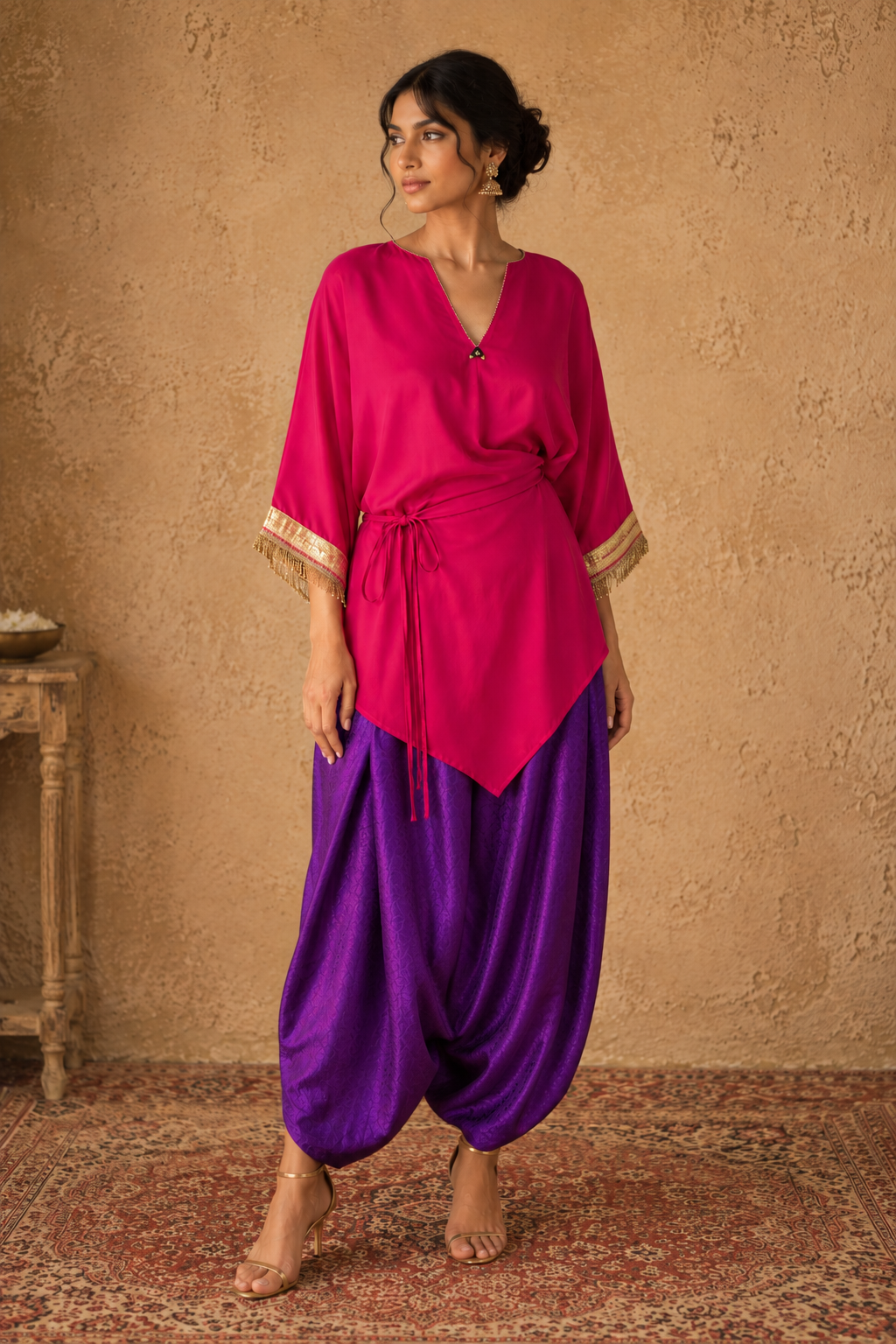 RANI PURPLE TIE UP KAFTAN SET