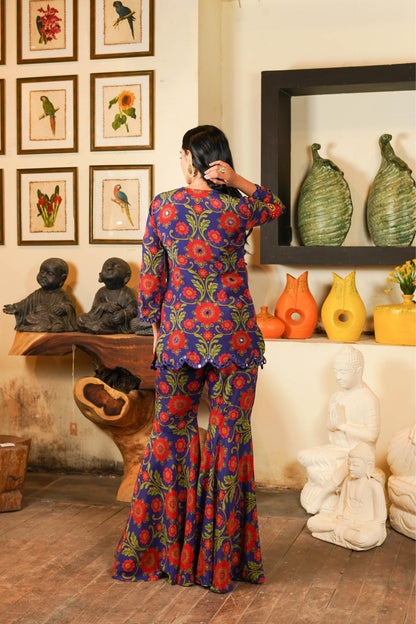 ANAM BLUE SHARARA PANT & SHORT KURTA