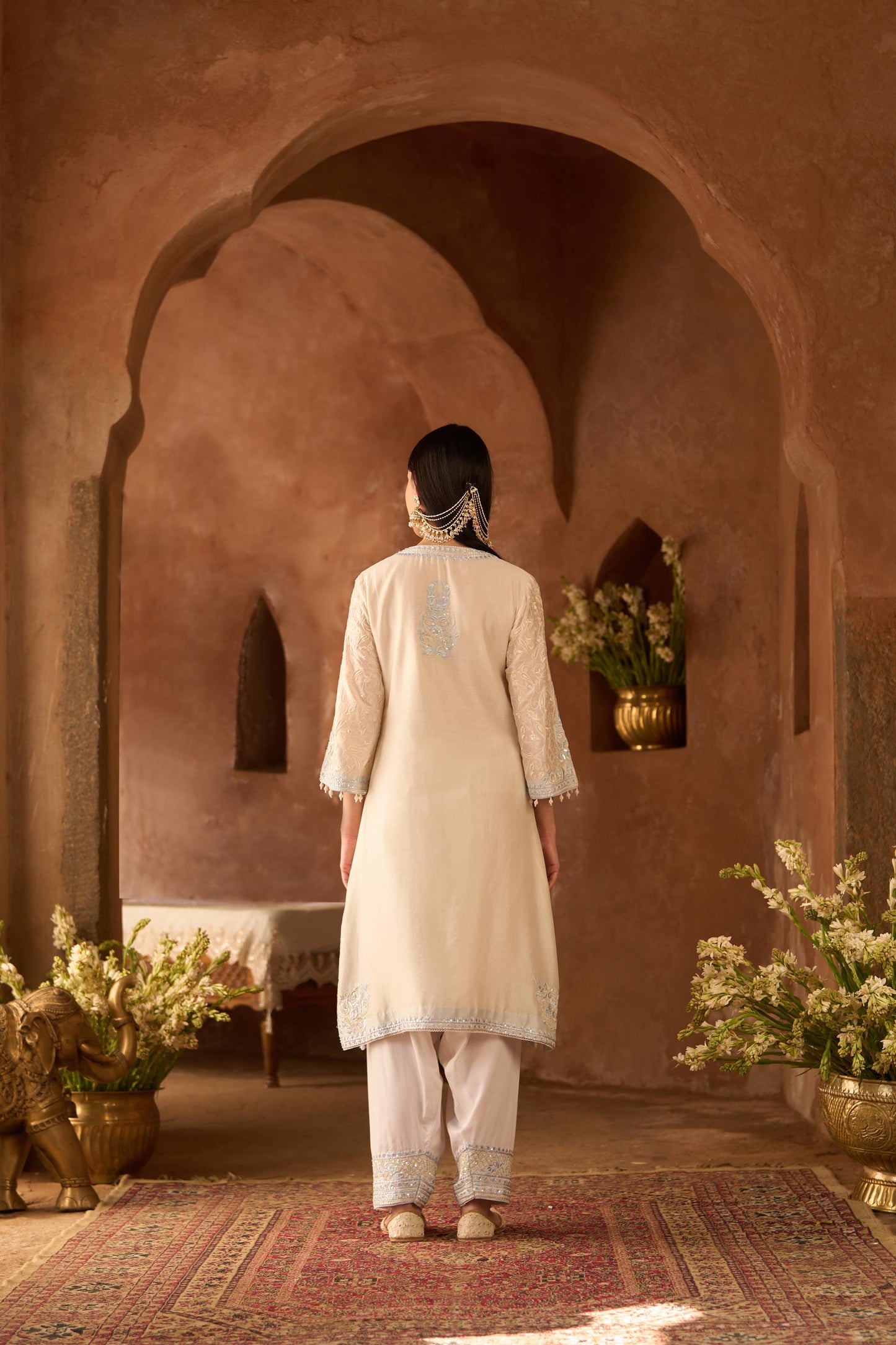 ANAM - DAISY IVORY WITH BLUE A-LINE KURTA WITH SALWAR AND DUPATTA
