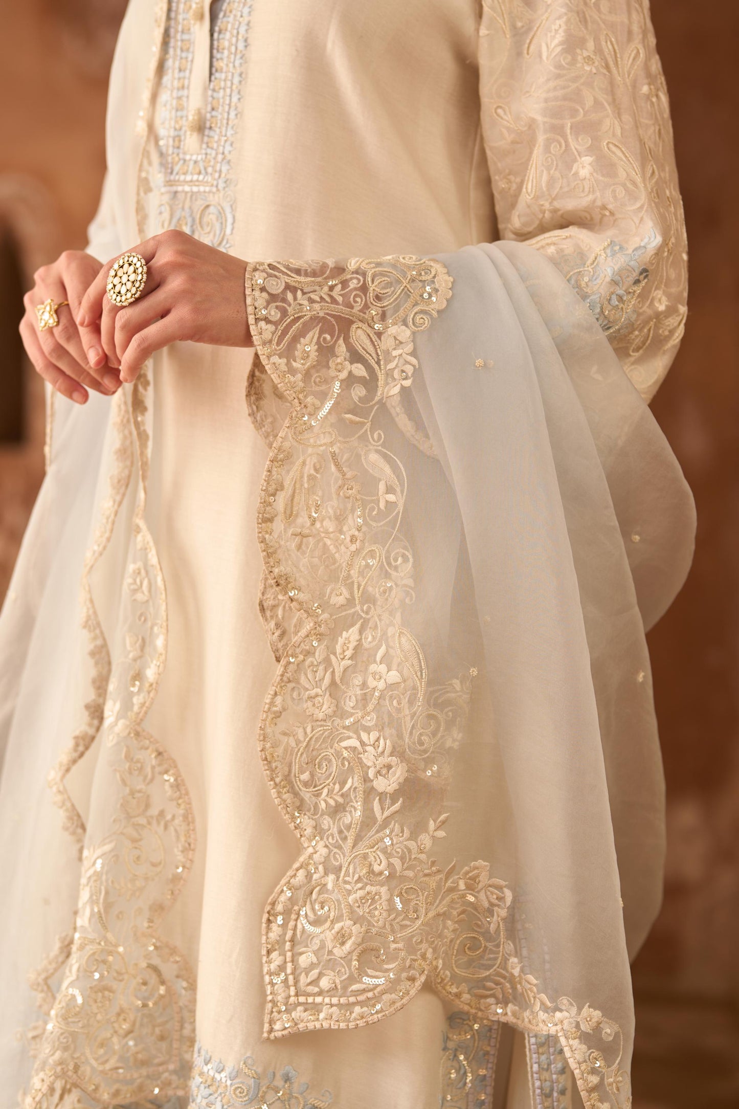 ANAM - DAISY IVORY WITH BLUE A-LINE KURTA WITH SALWAR AND DUPATTA