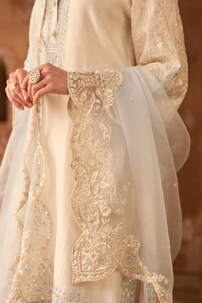 ANAM - DAISY IVORY WITH BLUE A-LINE KURTA WITH SALWAR AND DUPATTA