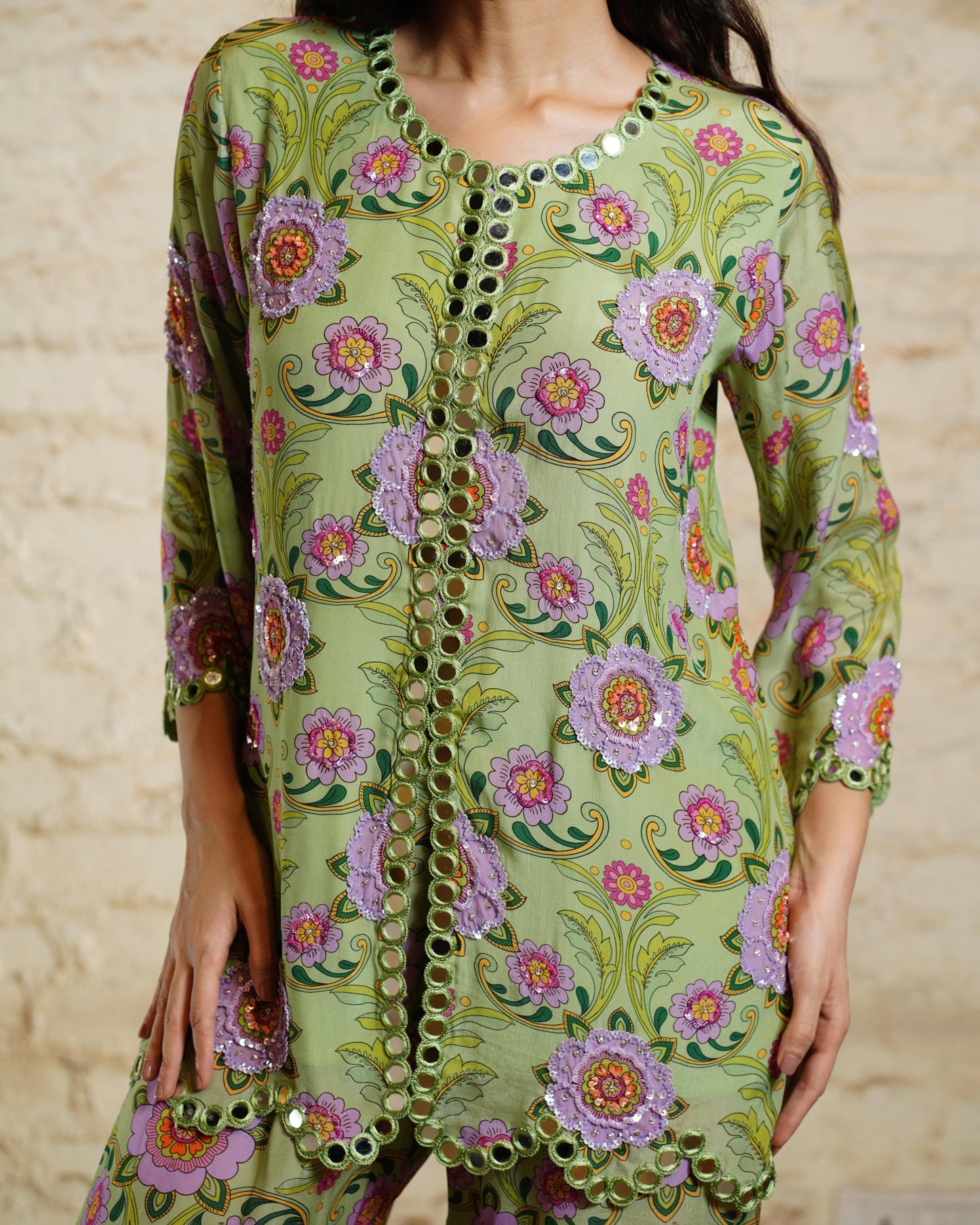 ANAM PISTA SHARARA PANT & SHORT KURTA