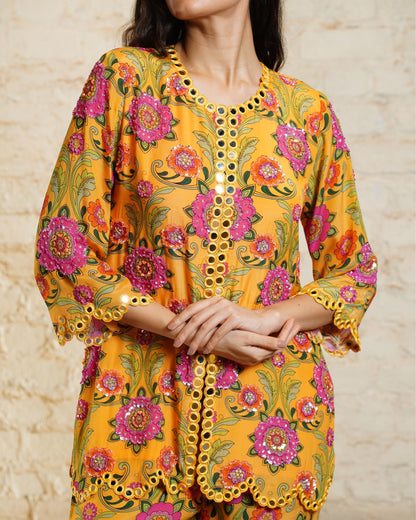 ANAM YELLOW SHARARA PANT & SHORT KURTA