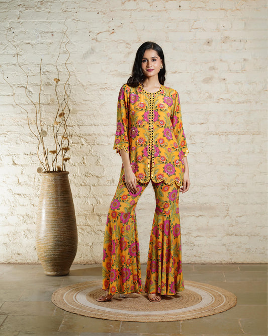 ANAM YELLOW SHARARA PANT & SHORT KURTA