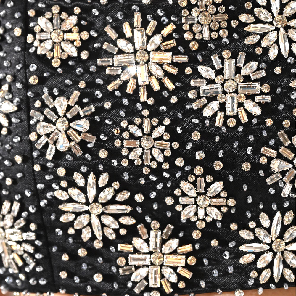 ASTRA CRYSTAL EMBELLISHED BLACK MINI SKIRT