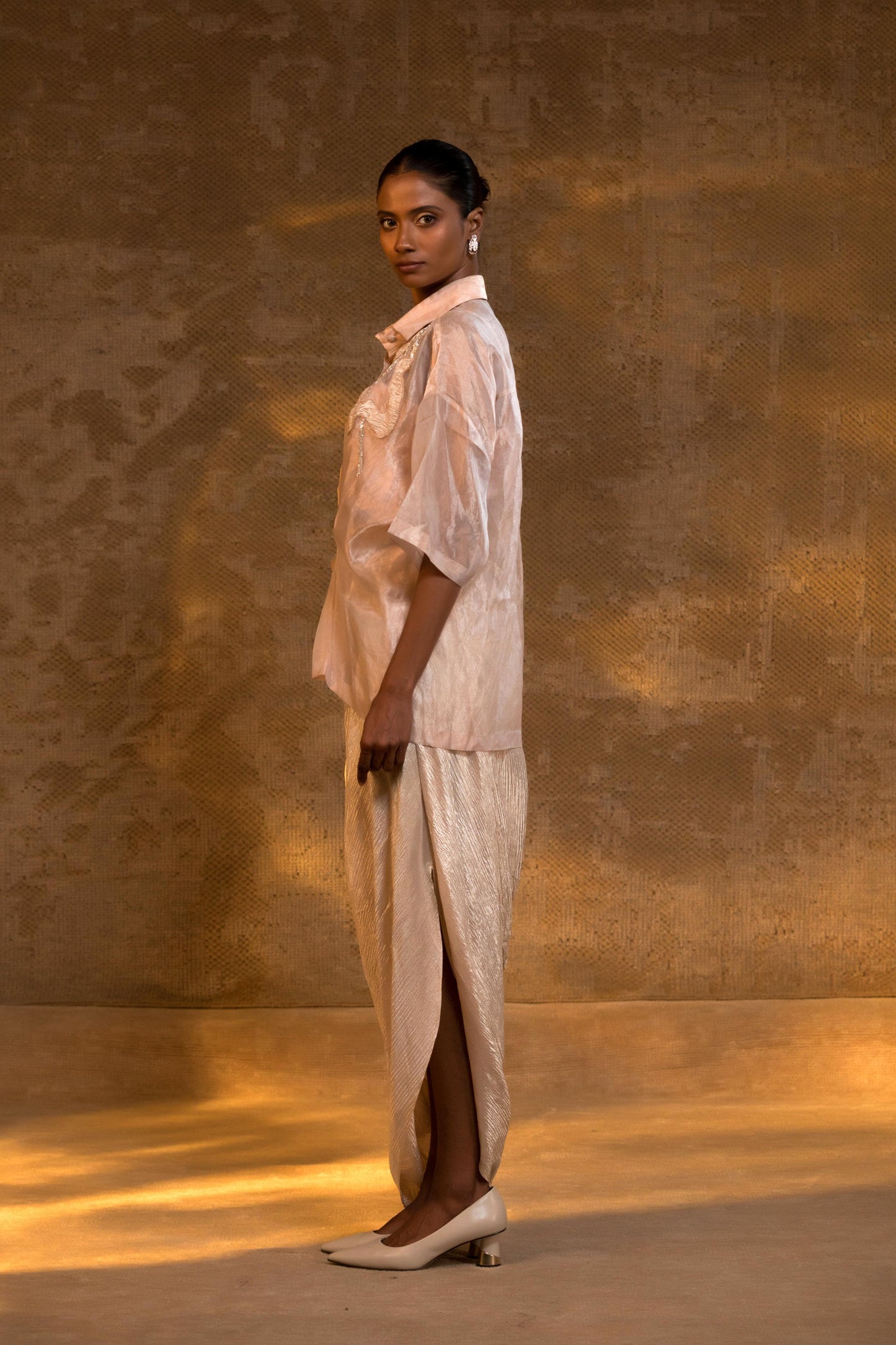 AGNEYA TISSUE COWL SKIRT SET