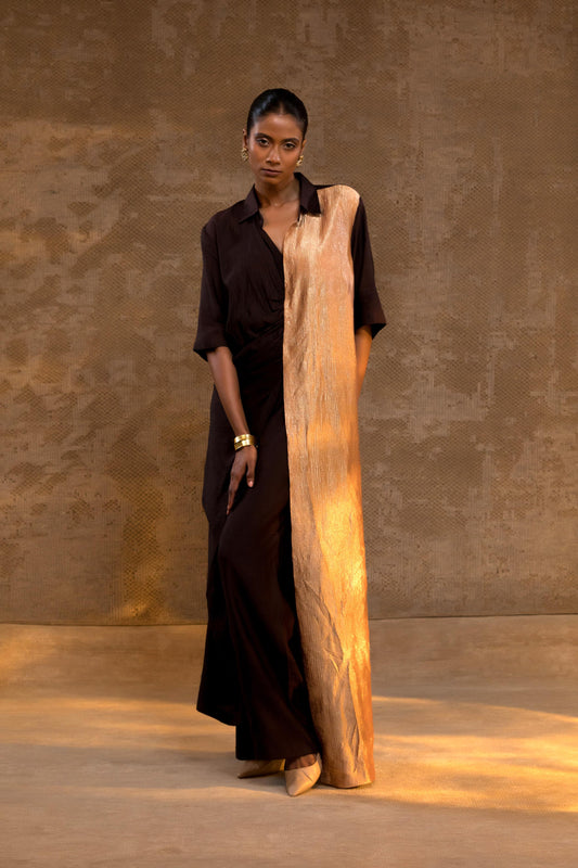 AGNEYA SILK DRAPE SHIRT SET